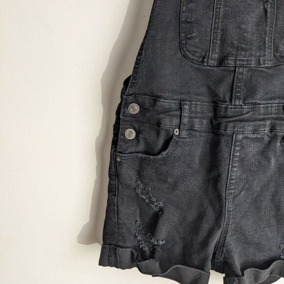 Rue 21 Black Distressed Overalls Shortalls - Picture 5 of 7